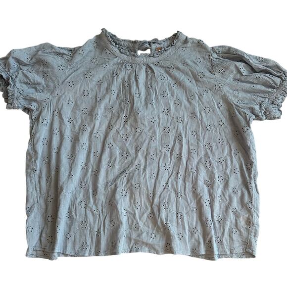 Free People Light Blue, Floral Eyelet design, Peasant Top- L - Picture 1 of 7